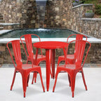 Emma and Oliver Commercial Grade 24 Round Metal Indoor-Outdoor Table Set with 4 Cafe Chairs