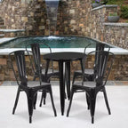 Emma and Oliver Commercial Grade 24 Round Metal Indoor-Outdoor Table Set with 4 Cafe Chairs