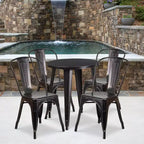 Emma and Oliver Commercial Grade 24 Round Metal Indoor-Outdoor Table Set with 4 Cafe Chairs