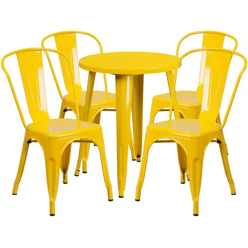 Emma and Oliver Commercial Grade 24 Round Metal Indoor-Outdoor Table Set with 4 Cafe Chairs