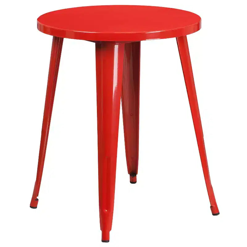 Emma and Oliver Commercial Grade 24 Round Metal Indoor-Outdoor Table Set & 4 Slat Back Chairs