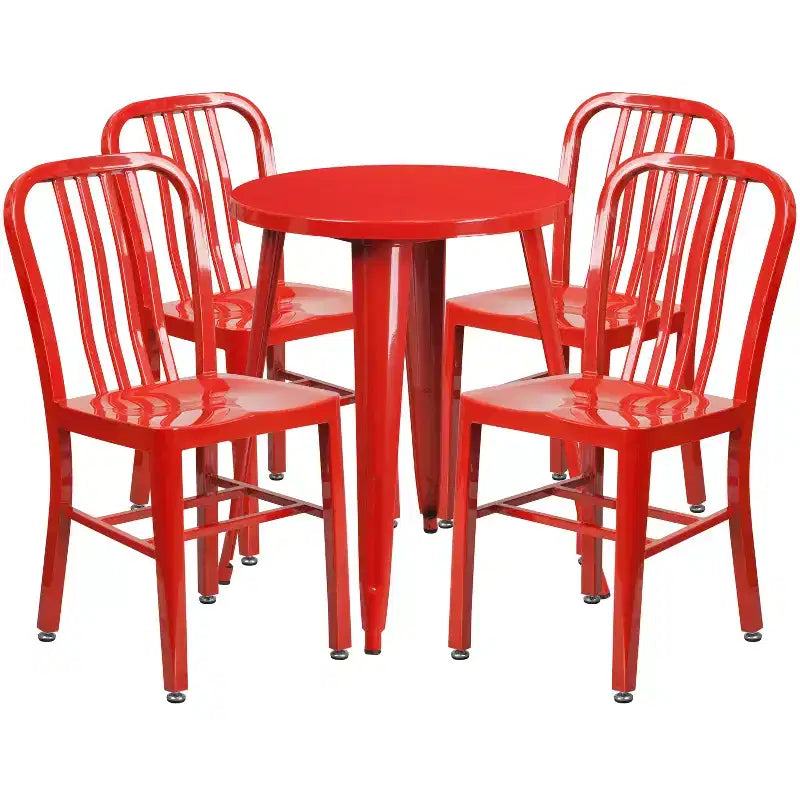 Emma and Oliver Commercial Grade 24 Round Metal Indoor-Outdoor Table Set & 4 Slat Back Chairs
