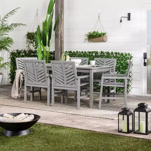 7pc Slatted Chevron Acacia Patio Dining Set - Saracina Home