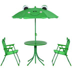 Outsunny Folding Kids Table and Chair Set, Picnic Table with Frog Pattern Removable & Height Adjustable Sun Umbrella for Garden, Backyard, Green
