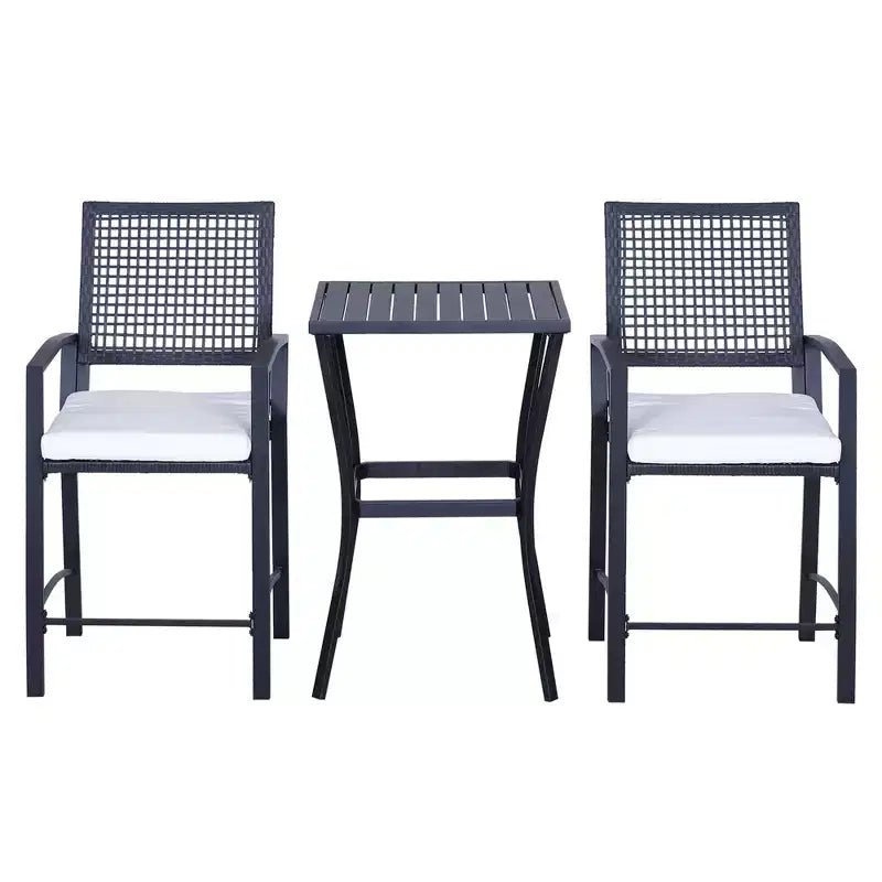 Outsunny 3PCS Patio Bar Set with Soft Cushion, Rattan Wicker Outdoor Furniture Set for Backyards, Lawn, Deck, Poolside