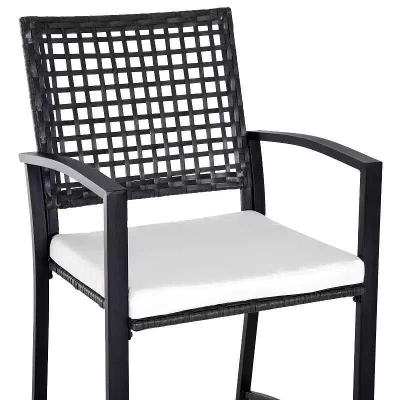 Outsunny 3PCS Patio Bar Set with Soft Cushion, Rattan Wicker Outdoor Furniture Set for Backyards, Lawn, Deck, Poolside