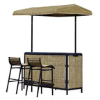 Outsunny 3 Piece Outdoor Bar Set for 2 with Canopy, Rectangular Table with Storage Shelves & Two Bar Chairs, Breathable Mesh