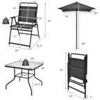Costway 6PCS Patio Furniture Dining Set Folding Chairs Glass Table W/Umbrella Deck Grey