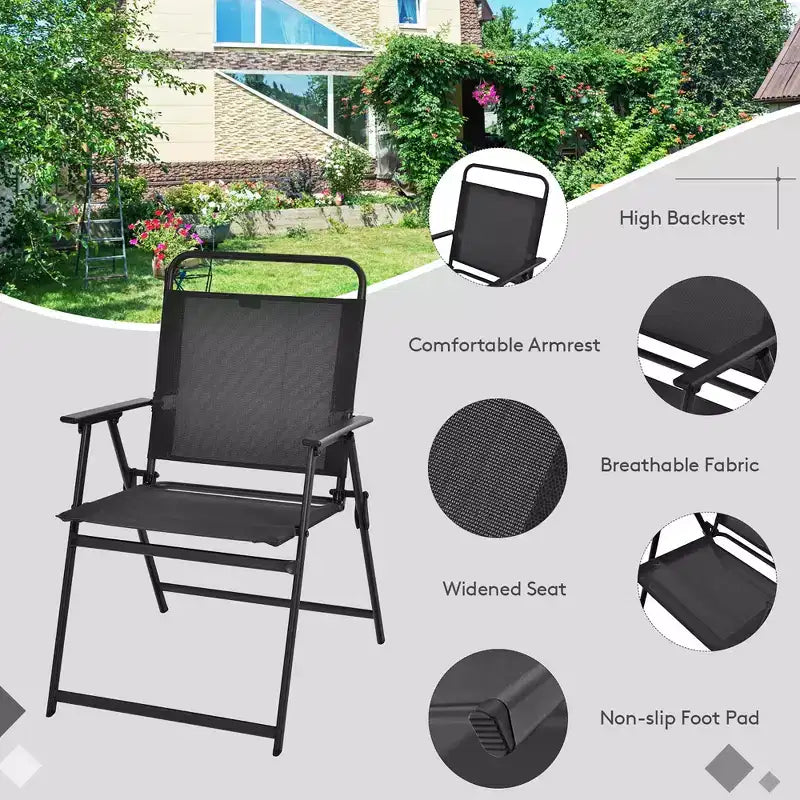 Costway 6PCS Patio Furniture Dining Set Folding Chairs Glass Table W/Umbrella Deck Grey