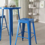 Merrick Lane Patio Set with Table and Backless Stools - Powder Coated Metal Frames for Indoor and Outdoor Use