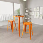 Merrick Lane Patio Set with Table and Backless Stools - Powder Coated Metal Frames for Indoor and Outdoor Use