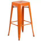 Merrick Lane Patio Set with Table and Backless Stools - Powder Coated Metal Frames for Indoor and Outdoor Use
