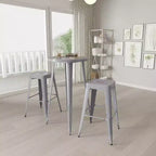 Merrick Lane Patio Set with Table and Backless Stools - Powder Coated Metal Frames for Indoor and Outdoor Use