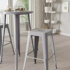 Merrick Lane Patio Set with Table and Backless Stools - Powder Coated Metal Frames for Indoor and Outdoor Use