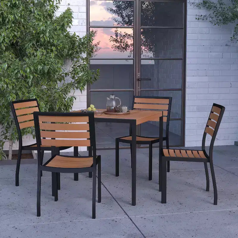 Ensemble table et chaises de patio Merrick Lane 5 pièces en bois de teck synthétique et métal, table et chaises intérieures/extérieures toutes saisons