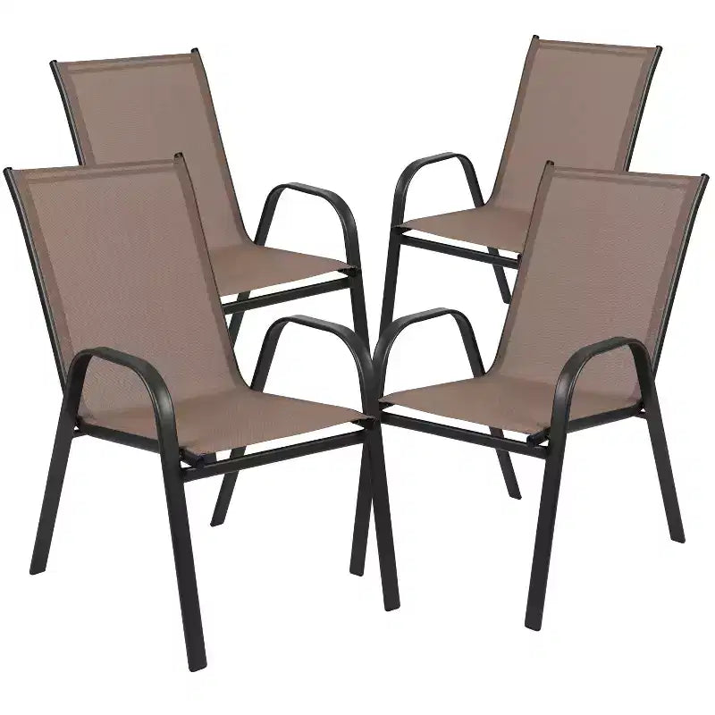 Flash Furniture 5 Piece Outdoor Patio Dining Set - Tempered Glass Patio Table, 4 Flex Comfort Stack Chairs