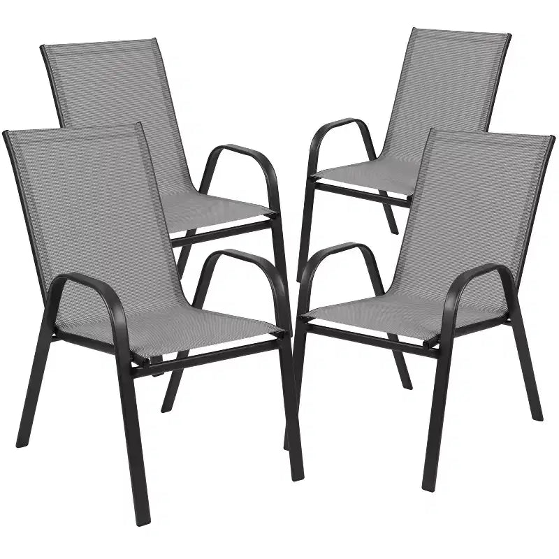 Flash Furniture 5 Piece Outdoor Patio Dining Set - Tempered Glass Patio Table, 4 Flex Comfort Stack Chairs