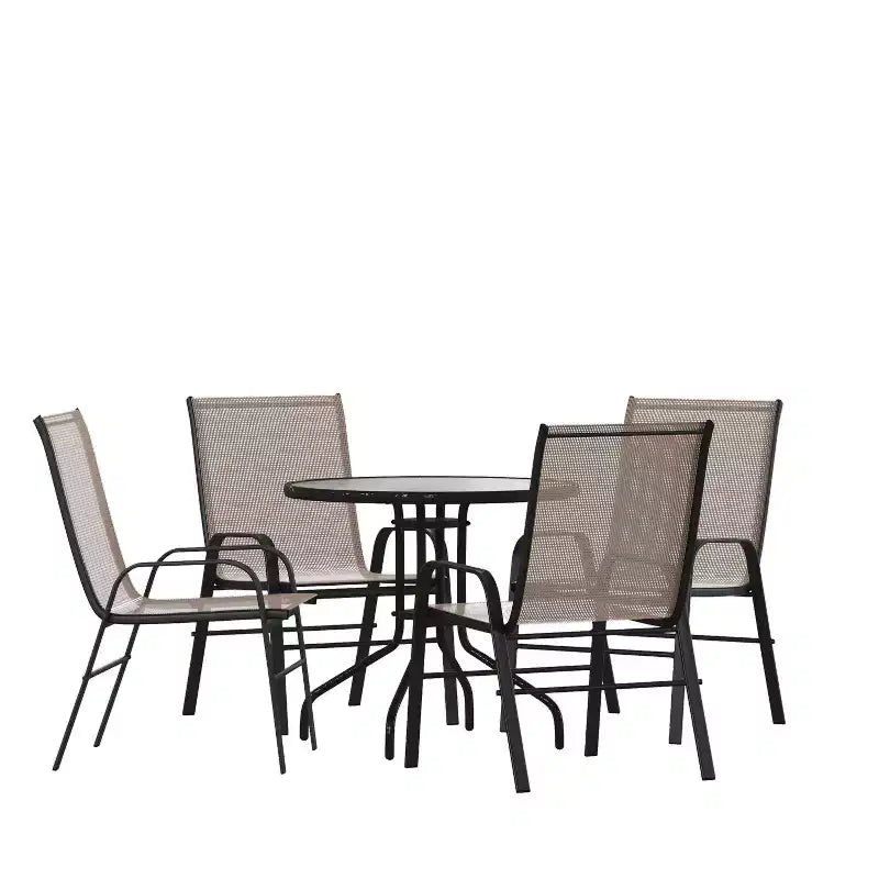 Flash Furniture 5 Piece Outdoor Patio Dining Set - Tempered Glass Patio Table, 4 Flex Comfort Stack Chairs