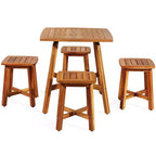 Costway 5PCS Acacia Patio Dining Set W/Square Table & 4 Stools Reddish Brown