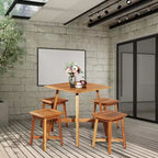 Costway 5PCS Acacia Patio Dining Set W/Square Table & 4 Stools Reddish Brown