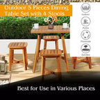 Costway 5PCS Acacia Patio Dining Set W/Square Table & 4 Stools Reddish Brown