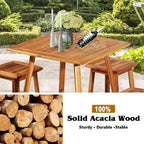 Costway 5PCS Acacia Patio Dining Set W/Square Table & 4 Stools Reddish Brown