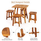 Costway 5PCS Acacia Patio Dining Set W/Square Table & 4 Stools Reddish Brown