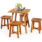 Costway 5PCS Acacia Patio Dining Set W/Square Table & 4 Stools Reddish Brown