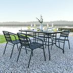 Ensemble table et 4 chaises de patio 5 pièces Emma et Oliver avec table rectangulaire en métal 80x140 cm avec plateau en verre trempé et 4 chaises empilables en aluminium noir