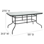 Ensemble table et 4 chaises de patio 5 pièces Emma et Oliver avec table rectangulaire en métal 80x140 cm avec plateau en verre trempé et 4 chaises empilables en aluminium noir