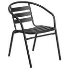 Ensemble table et 4 chaises de patio 5 pièces Emma et Oliver avec table rectangulaire en métal 80x140 cm avec plateau en verre trempé et 4 chaises empilables en aluminium noir