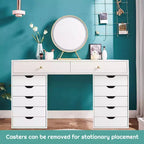 Cassettiera a 5 cassetti, mobiletto basso con ruote, colore bianco