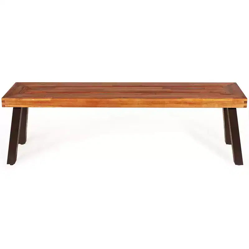 Costway 3 Pieces Picnic Table Set Acacia Wood Table Bench with Steel Legs Outdoor Patio