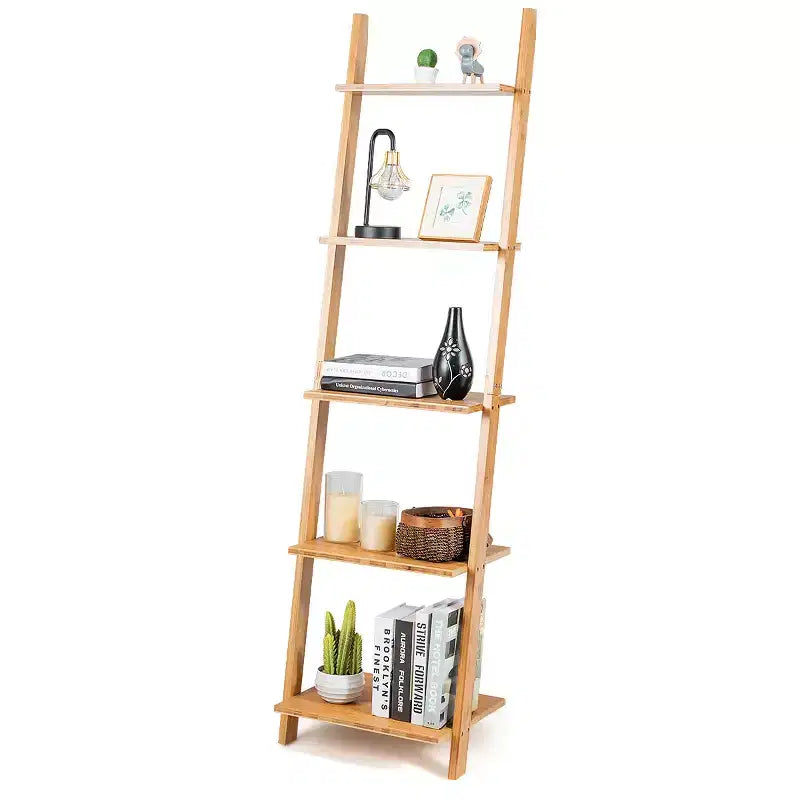 Scaffale a Scala a 5 Ripiani Moderno in Bambù Scaffale a Muro Libreria Espositiva Aperta