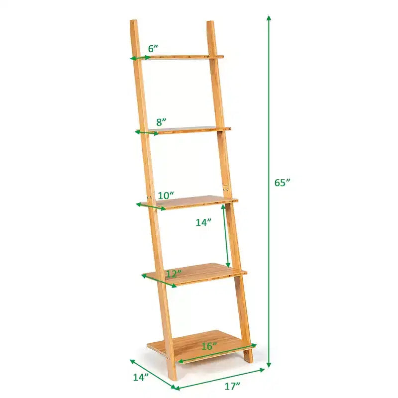 Scaffale a Scala a 5 Ripiani Moderno in Bambù Scaffale a Muro Libreria Espositiva Aperta