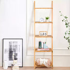 Scaffale a Scala a 5 Ripiani Moderno in Bambù Scaffale a Muro Libreria Espositiva Aperta