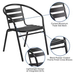 Emma and Oliver 7 Piece Patio Table & Chairs Set with 31.5x55 Rectangular Metal Table with Tempered Glass Top and 6 Black Aluminum Stacking Chairs