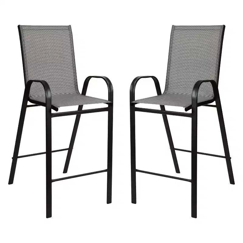 Emma and Oliver 3 Piece Outdoor Bar Height Set-Glass Patio Bar Table-All-Weather Barstools