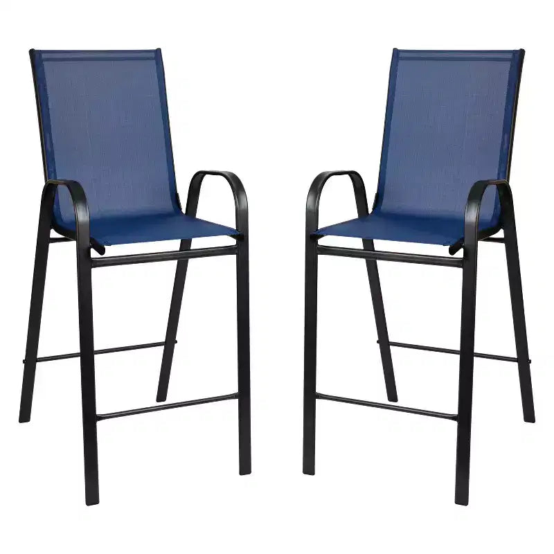 Emma and Oliver 3 Piece Outdoor Bar Height Set-Glass Patio Bar Table-All-Weather Barstools