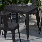 Flash Furniture All-Weather Resin Top Square Table & 4 Metal Chairs with Poly Resin Seats-Black