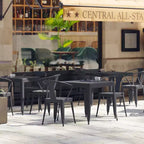 Flash Furniture All-Weather Resin Top Square Table & 4 Metal Chairs with Poly Resin Seats-Black