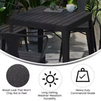 Flash Furniture All-Weather Resin Top Square Table & 4 Metal Chairs with Poly Resin Seats-Black