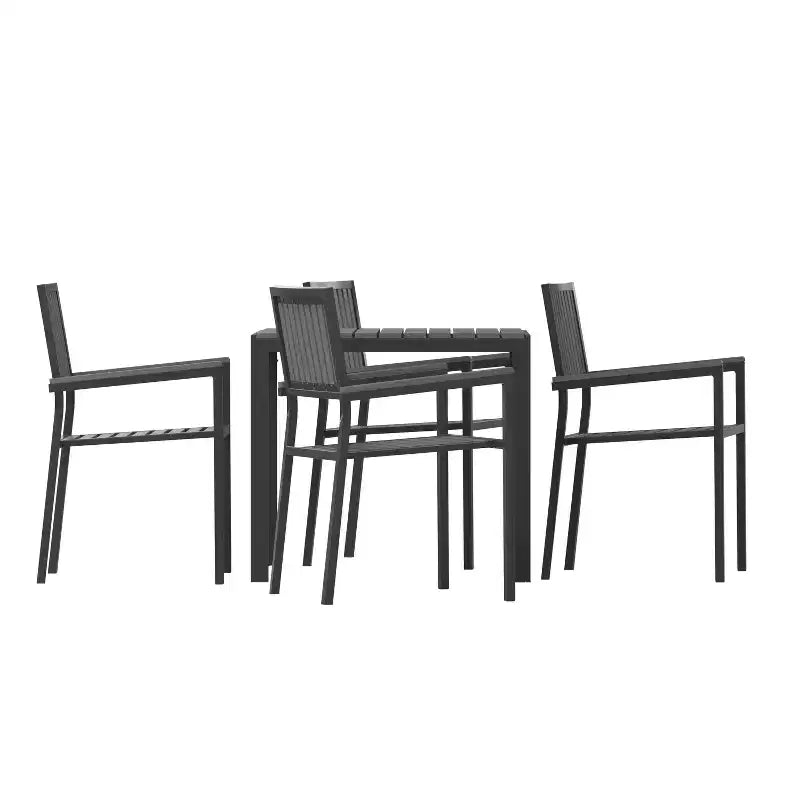 Flash Furniture Harris 5 Piece Commercial Indoor/Outdoor Table and Chairs with Black Poly Resin Slatted Backs and Seats