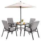 Costway 6PCS Patio Dining Set Stackable Chairs Cushioned Glass Table W/Umbrella