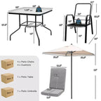 Costway 6PCS Patio Dining Set Stackable Chairs Cushioned Glass Table W/Umbrella