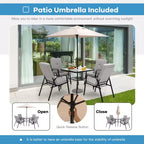Costway 6PCS Patio Dining Set Stackable Chairs Cushioned Glass Table W/Umbrella