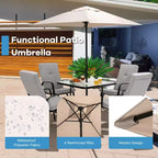 Costway 6PCS Patio Dining Set Stackable Chairs Cushioned Glass Table W/Umbrella