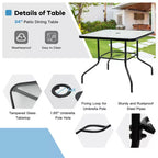 Costway 6PCS Patio Dining Set Stackable Chairs Cushioned Glass Table W/Umbrella