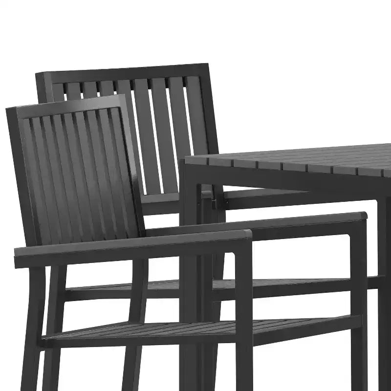 Merrick Lane 5 Piece Indoor/Outdoor Dining Set with Table and Four Chairs with Black Poly Resin Slats