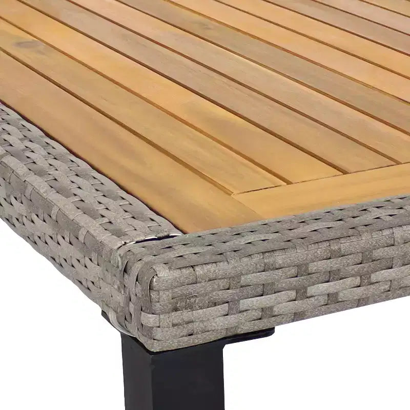 Ensemble de salle à manger d'extérieur Carlow de Sunnydaze en rotin et bois d'acacia avec table, chaises et coussins d'assise - 7 pièces